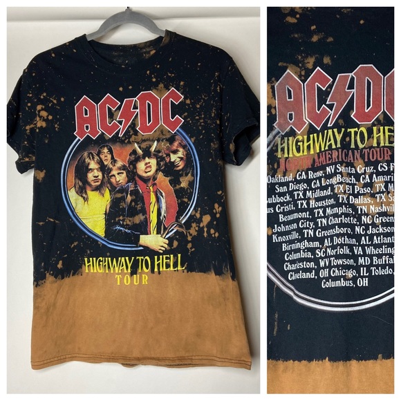 AC/DC Tops - AC/DC Small Distressed Logo Rock Band Short Sleeve Crew Neck Tour Top T Shirt